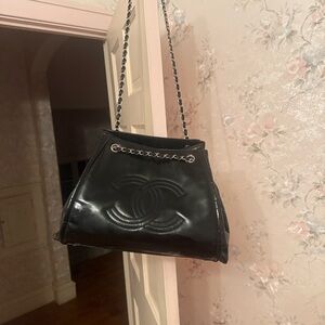 Black Quilted Logo-Stamped Chain Shoulder Bag